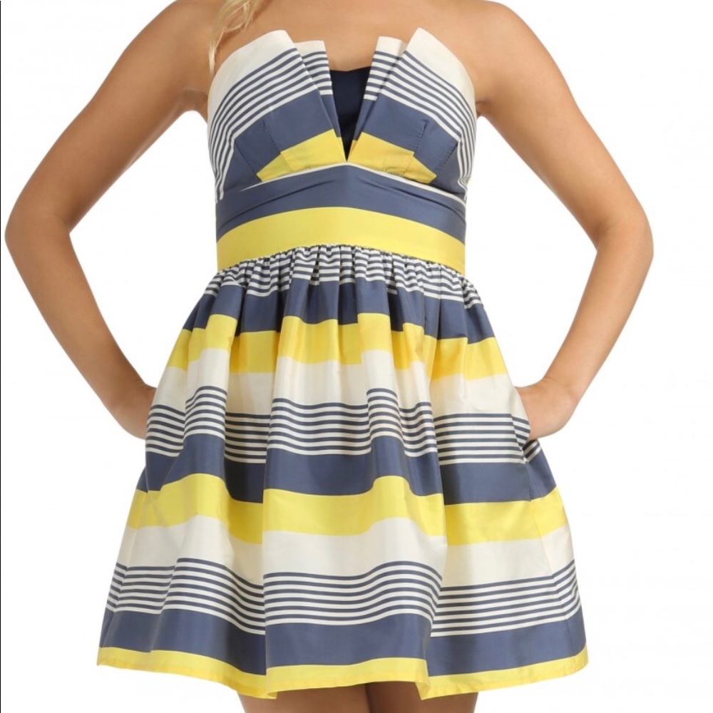 Prom/Homecoming yellow/gray/white dress Sz 7/8 - Picture 6 of 8